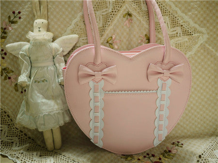 Loris - Satin Bridge - Heart-shape Lolita Bag Pink with white