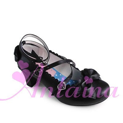 Antaina~Lolita Tea Party Heels Shoes Plus Size 49-52 49 matte black 6.3cm heel 