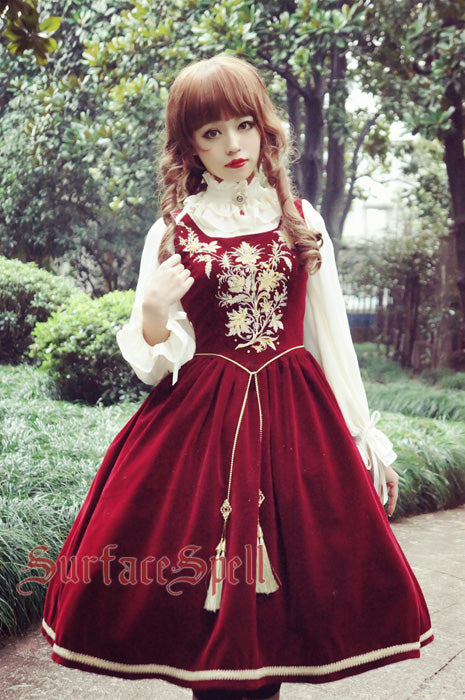Surface Spell - Bourbon Dynasty - Gothic Lolita Embroidery JSK S wine red