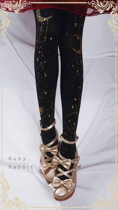 Ruby Rabbit~120D Velvet Lolita Tights Multicolors free size black x gold 
