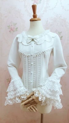 Yilia~Petal Collar Princess Sleeve Vintage Blouse M milky white 