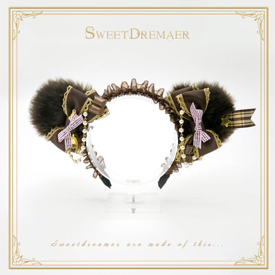 SweetDreamer~Dessert Party~Sweet Lolita Fluffy Hairclip brown bear ear hairband  