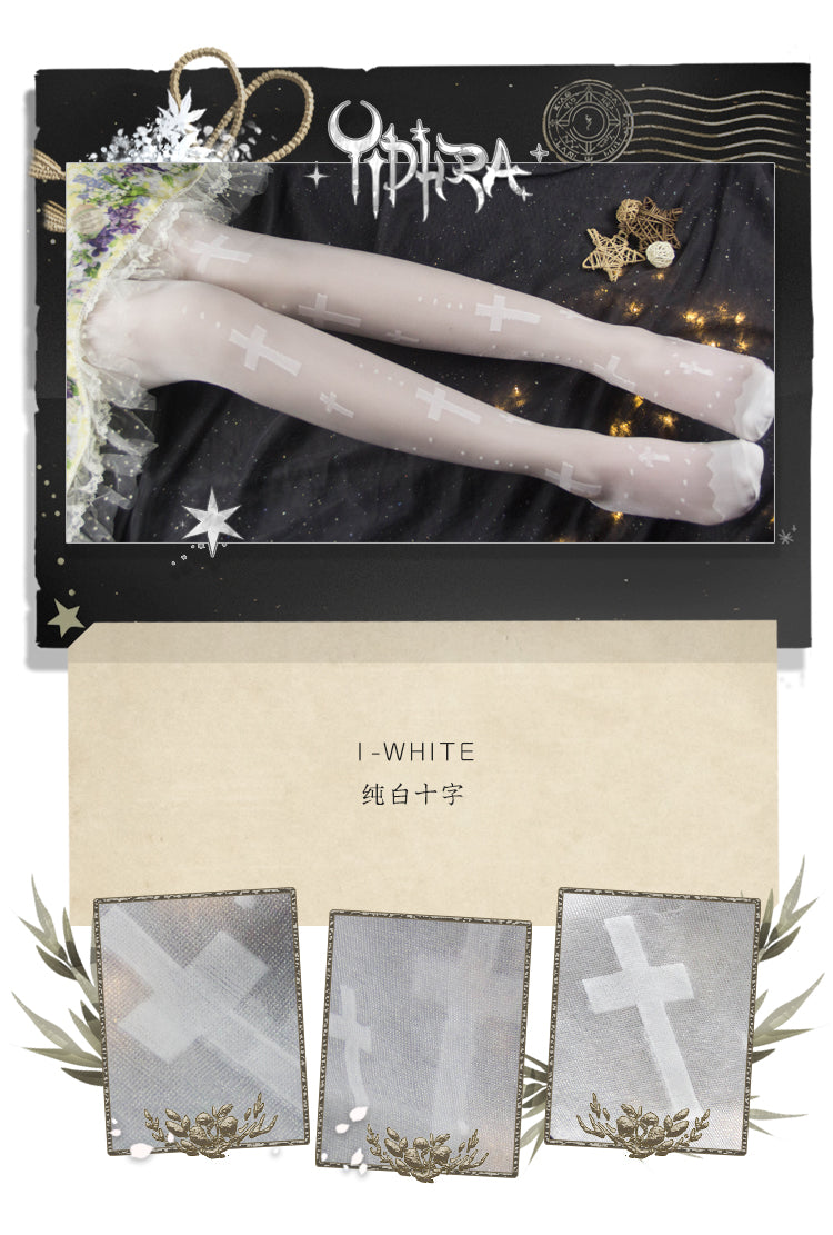 Yidhra~Gothic Lolita Cross Black White Stockings   