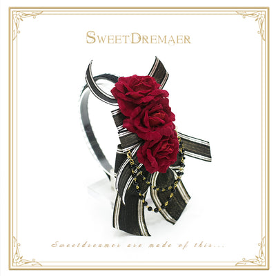 SweetDreamer~Gorgeous Lolita Rose KC dark red rose and black bow  