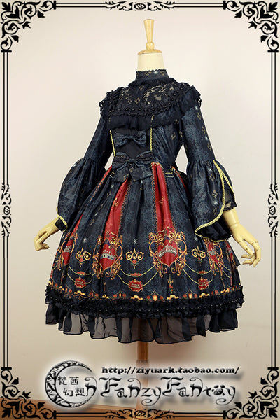 Fanzy Fantasy~Iris~Vintage Gothic Lolita Printed OP Size 1 S black 