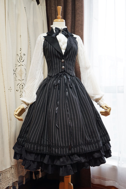 Surface Spell-Gothic Lolita High Waisted Stripe Skirt Customizable 4430:11739