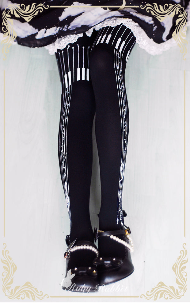 Ruby Rabbit - Piano Keys 120D Velvet Lolita Tights L Black