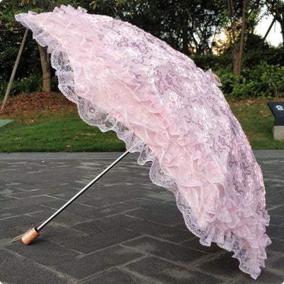 HualiBaLa~Foldable Sunscreen Sequin Princess Pink Lolita Parasol Multicolors pink  