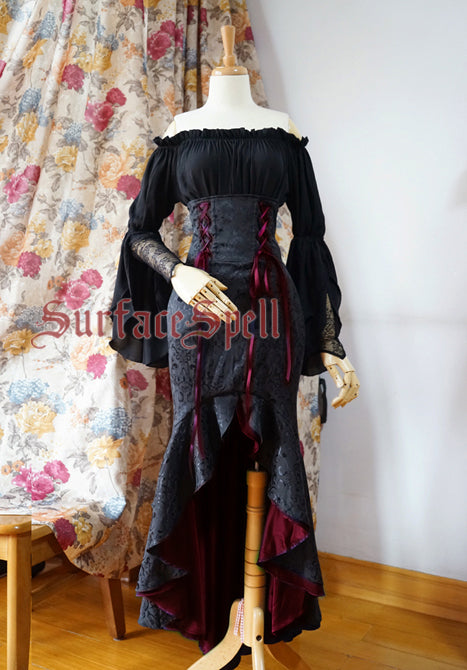 Surface Spell~Nieulide ~High Waist Mermaid Lolita Skirt S black with wine red lining 