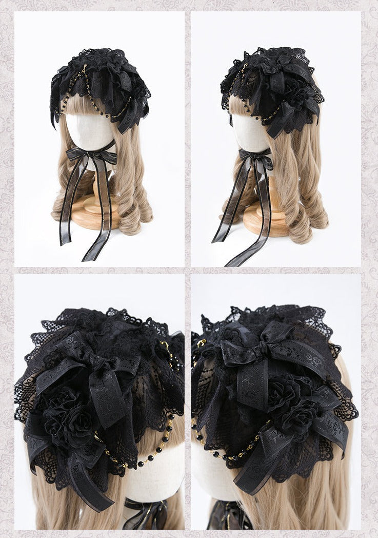 SweetDreamer~Little Dorrit Lolita Lace Bow Hairband black  