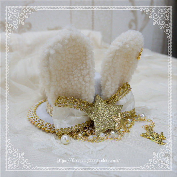 Fox Cherry-Alice Rabbit Ear Lolita Top Hat Multiple Colors One Size white