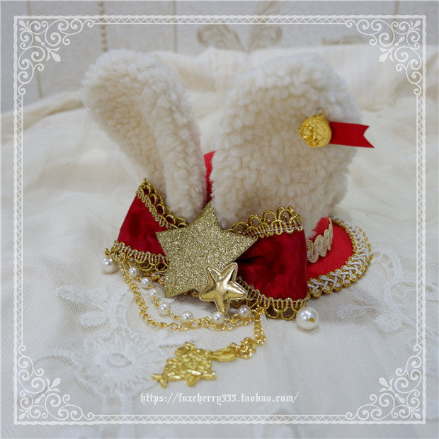 Fox Cherry-Alice Rabbit Ear Lolita Top Hat Multiple Colors One Size red