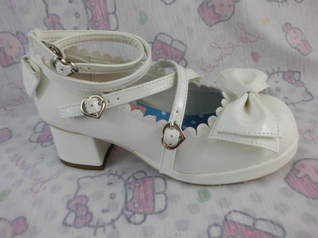 Antaina~Sweet Chunky Heels Lolita Shoes Size 31-36 cream white 4.5cm heel 1cm platform 31-33(contact us to tell the size you want) 