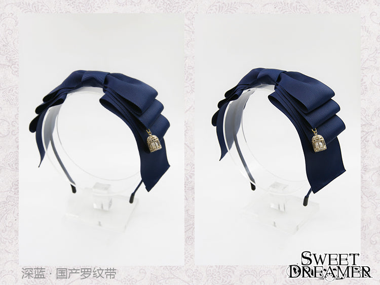 SweetDreamer~Miss Canary Sweet Lolita Bow KC dark blue(Chinese matte ribbon)  