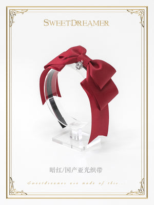 SweetDreamer~Multicolors Bows Lolita KC Headdress dark red/chinese matte ribbon  