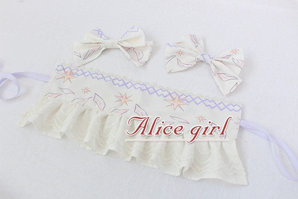 Alice Girl~Multicolors Hairband~Angel Print Lolita Bow with Lace free size beige white 