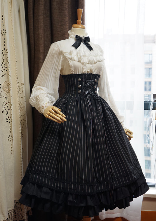 Surface Spell-Gothic Lolita High Waisted Stripe Skirt Customizable 4430:11725