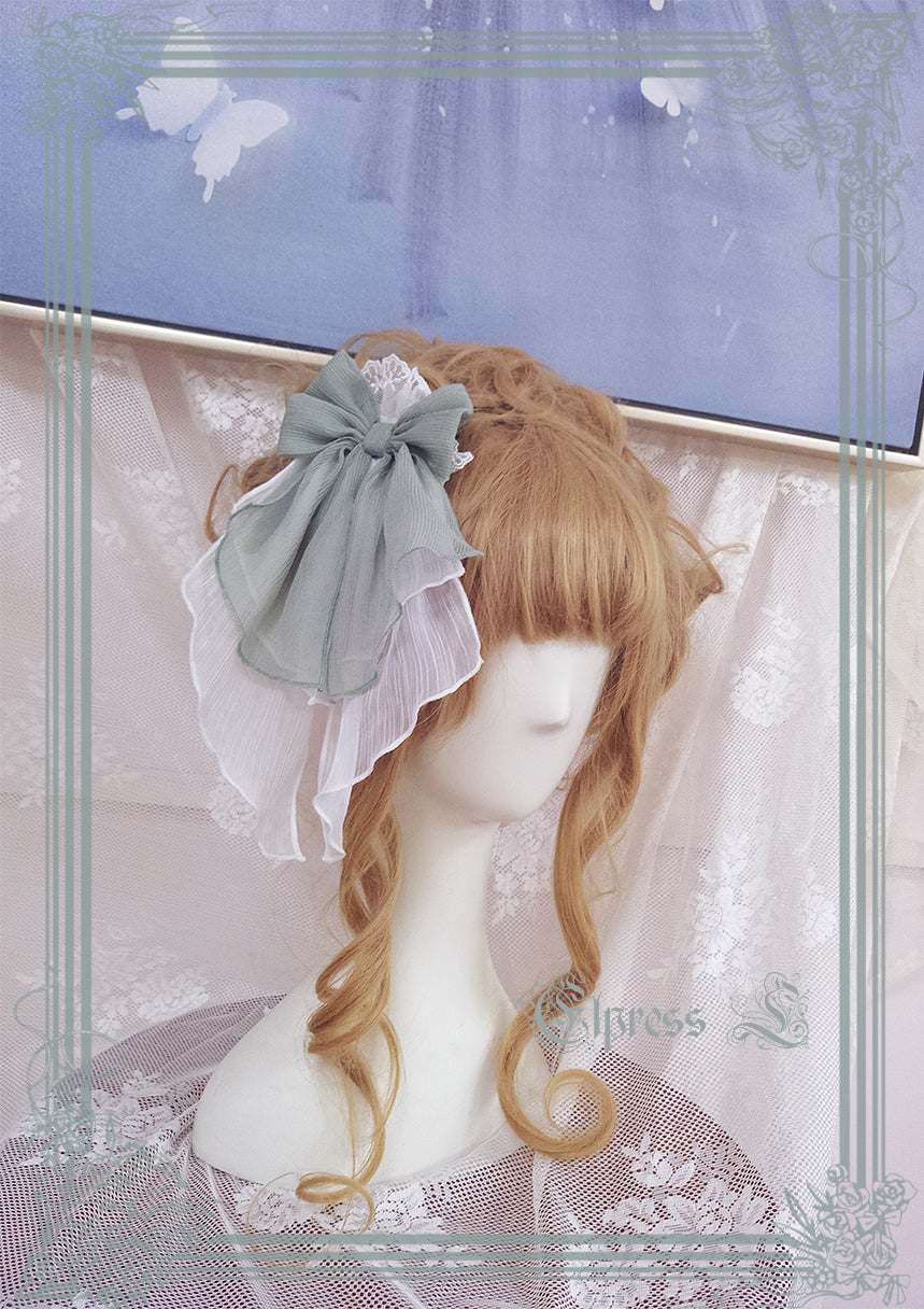 Elpress L~3D Flower Lolita Hairband Cuff Brooch Multicolors dark green side cllip (one piece only) 