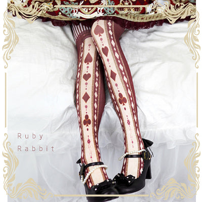 Ruby Rabbit~Poker 80D Lolita Tights Multicolors L-SP version rose red 