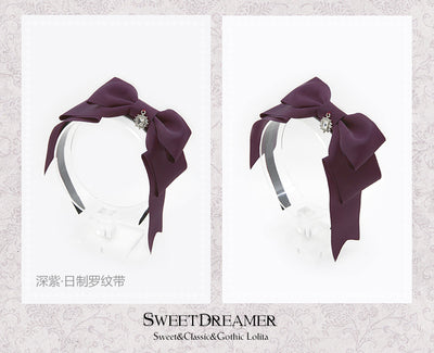SweetDreamer~Multicolors Bows Lolita KC Headdress dark purple/Japanese matte ribbon  