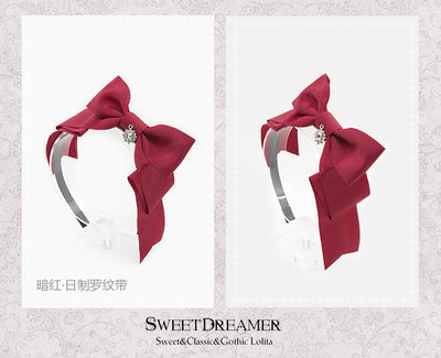 SweetDreamer~Multicolors Bows Lolita KC Headdress dark red/Japanese matte ribbon  