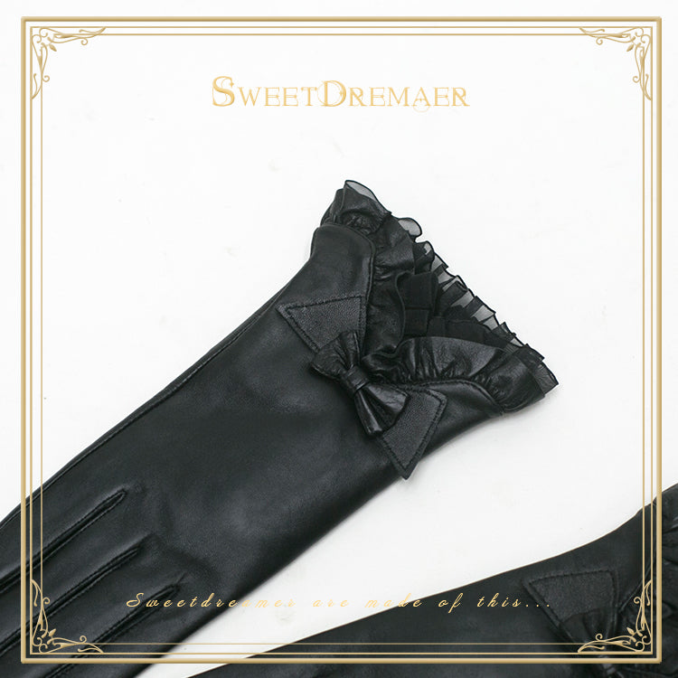 SweetDreamer~Dunkirk~Gothic Lolita  Sheepskin Gloves S black(bow version) 