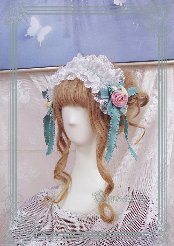 Elpress L~3D Flower Lolita Hairband Cuff Brooch Multicolors dark green hairband 