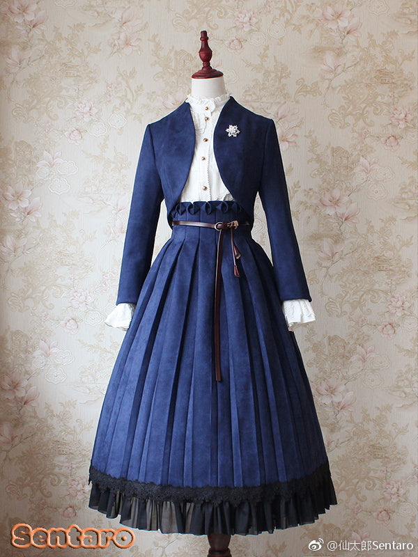 Sentaro~Warm Tea~Elegant Swallow Tail Lolita Short Coat S navy blue(coat only) 