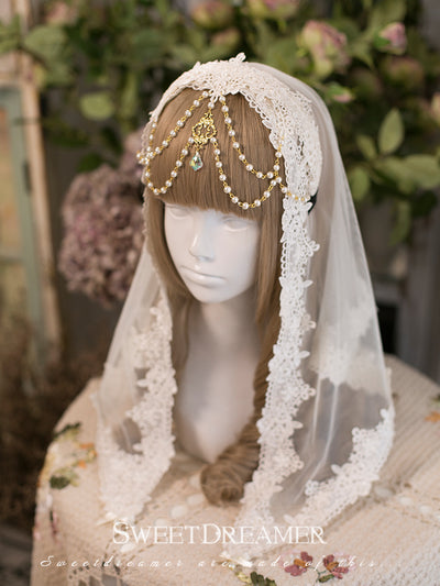 SweetDreamer~Lolita Lace Veil Set Headband 100cm ivory veil  
