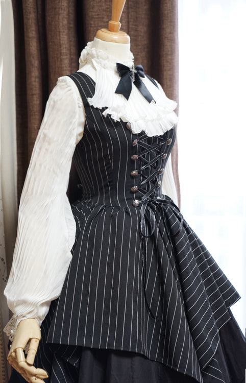 Surface Spell - Gothic Lolita Irregular Hemline Stripe JSK S black and white stripe