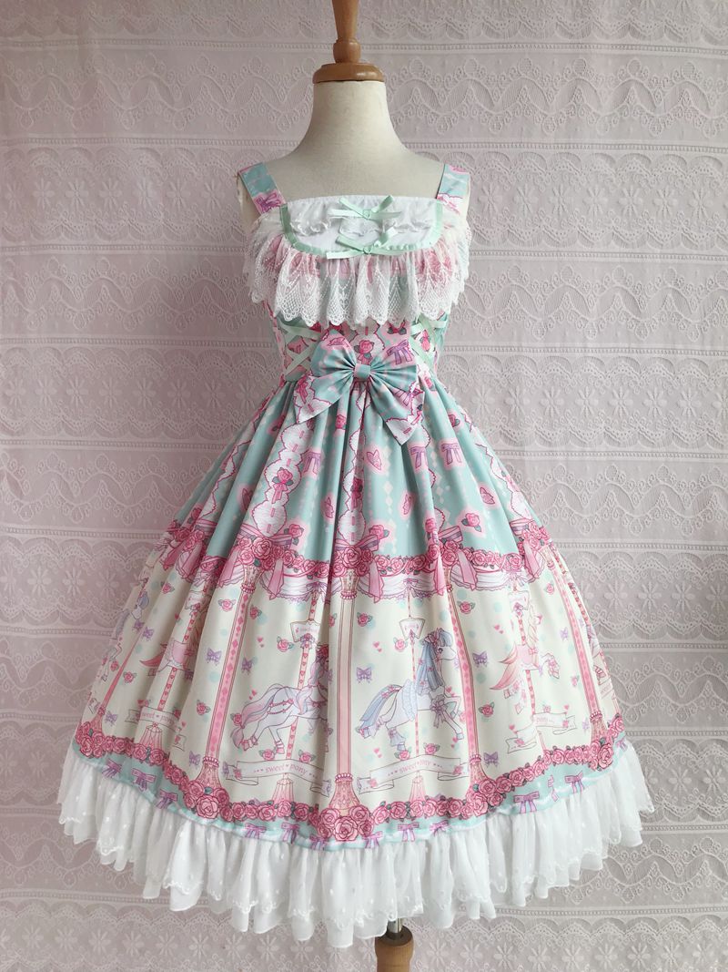 Yilia - Rose Carousel - Chiffon JSK Dress XS green