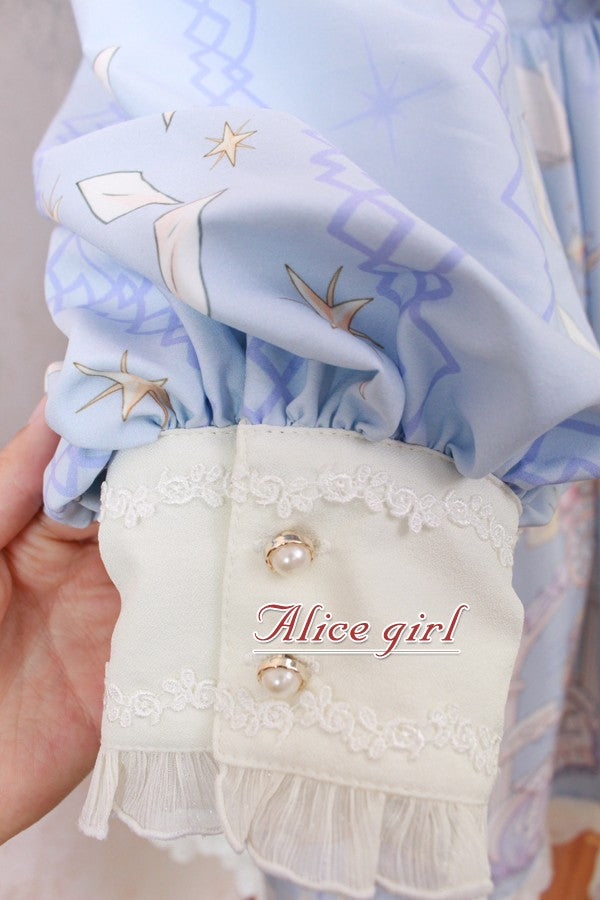 Alice Girl~Sweet Lolita OP Dress Angel Print Lace Ruffle Dress   