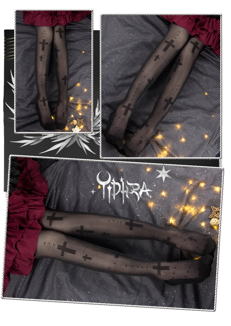 Yidhra~Gothic Lolita Cross Black White Stockings   