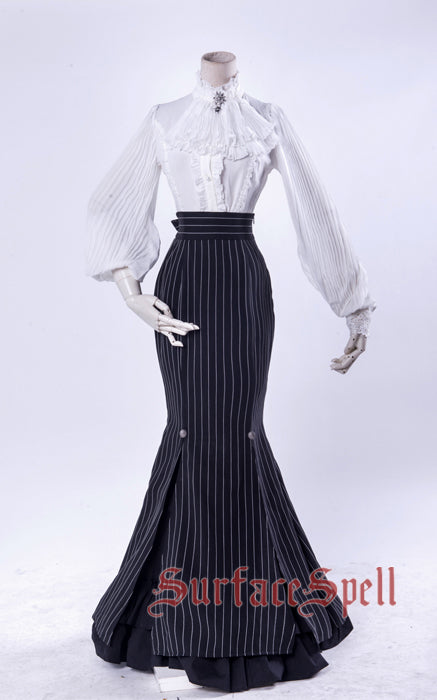 Surface Spell~Loreley Gothic Lolita Striped Fishtail Dress S black 