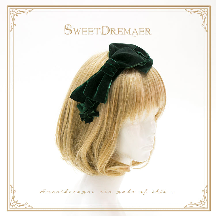 SweetDreamer~Hoodwinked~Vintage Elegant Lolita Bow KC dark green  