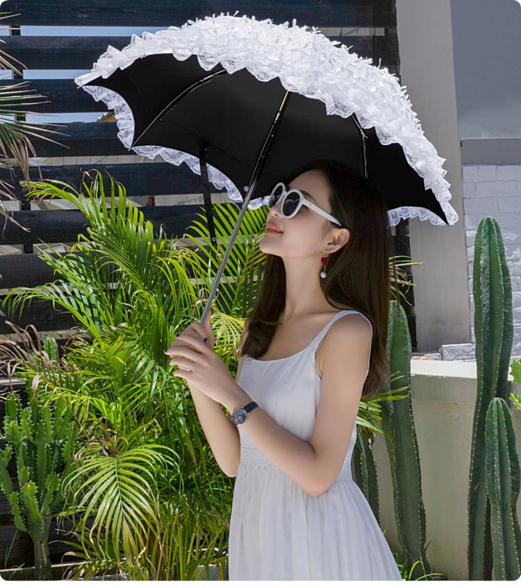 HuaLiBaLa~Foldable Sunscreen Princess Black White Lolita Parasol   