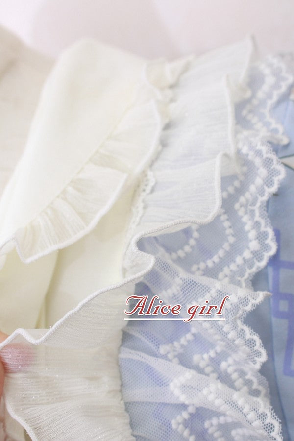 Alice Girl~Sweet Lolita OP Dress Angel Print Lace Ruffle Dress   