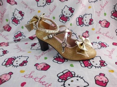 Antaina~Thin Heel Princess Lolita Shoes Plus Size 49-52 gold 6.3cm thick heel 51 