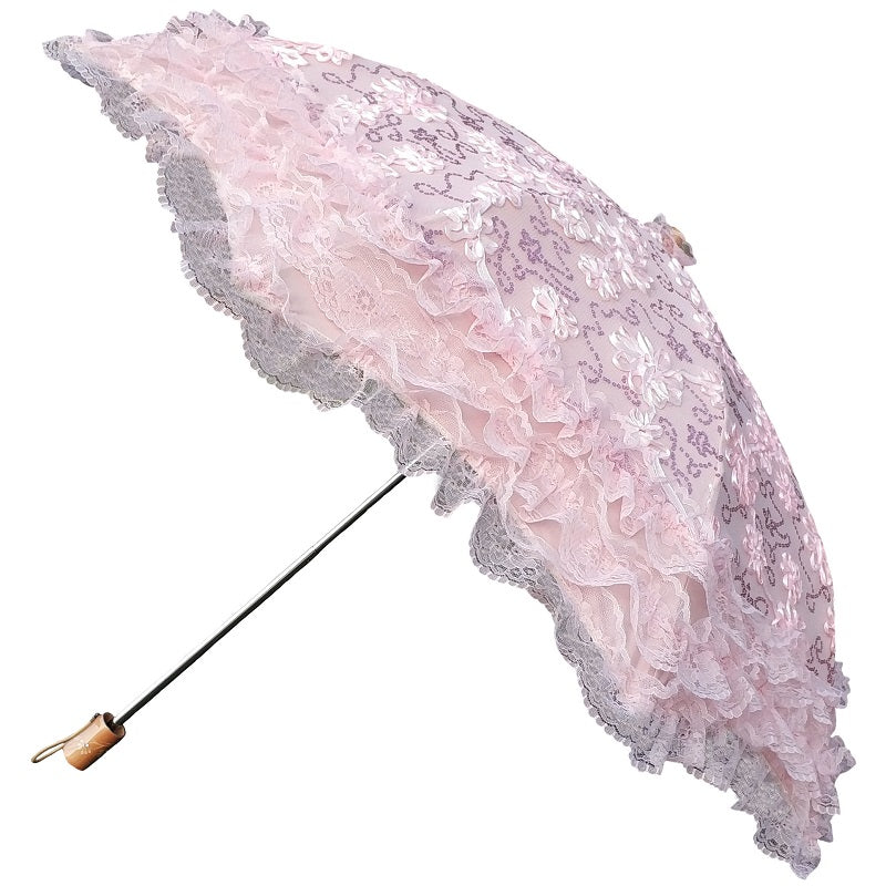 HualiBaLa - Foldable Sunscreen Sequin Princess Lolita Parasol Multicolors