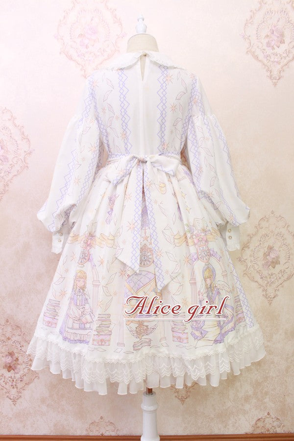 Alice Girl~Sweet Lolita OP Dress Angel Print Lace Ruffle Dress   