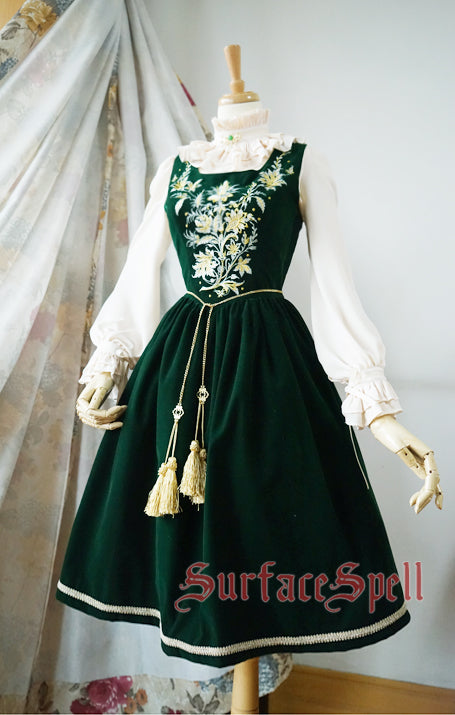 Surface Spell - Bourbon Dynasty - Gothic Lolita Embroidery JSK S dark green