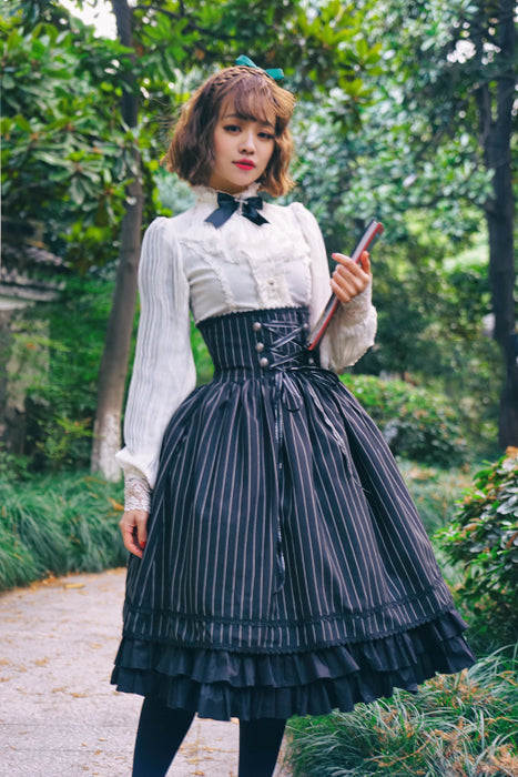 Surface Spell-Gothic Lolita High Waisted Stripe Skirt Customizable 4430:11723