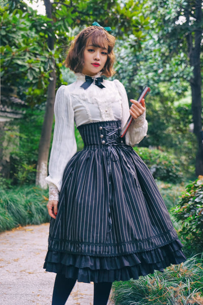 Surface Spell-Gothic Lolita High Waisted Stripe Skirt Customizable   