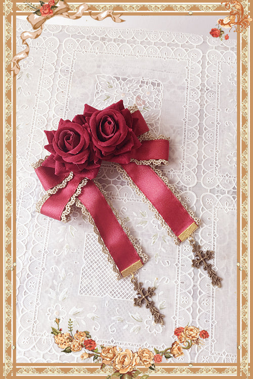 Infanta~Doll House~Sweet Lolita Accessory Bow Rose Brooch Red rose cross  