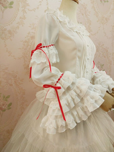 Yilia~Retro Red Bow Princess Long Sleeve Lolita Blouse   