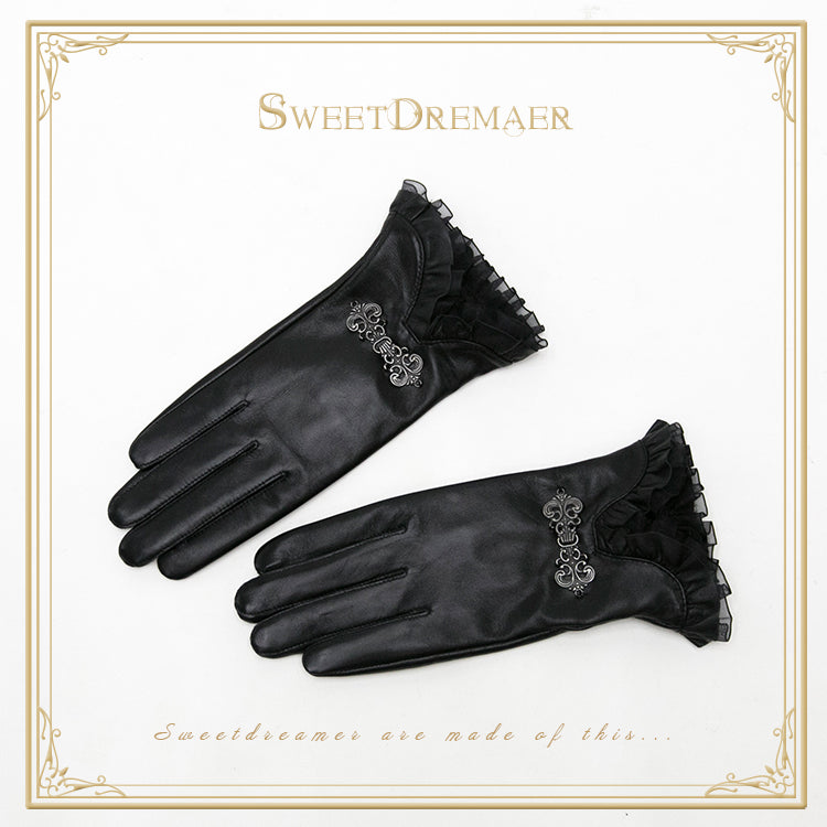 SweetDreamer~Dunkirk~Gothic Lolita  Sheepskin Gloves S black(hasp version) 