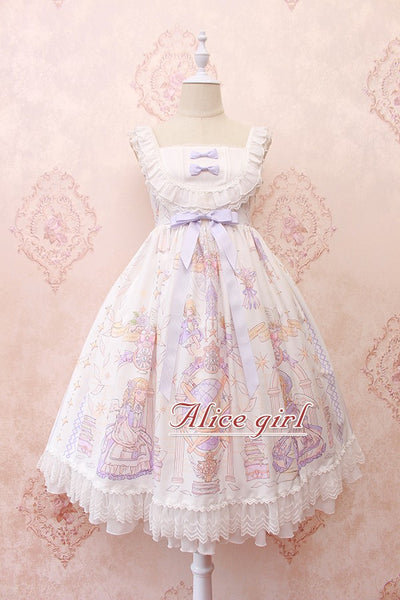 Alice Girl~Angel Book~Lace Bow Sweet Lolita Jumper Dress S beige white 
