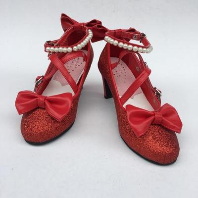 Antaina~Thin Heel Princess Lolita Shoes Plus Size 45-48 red twinkle 6.3cm heel 1 bow on front 48 374:62783