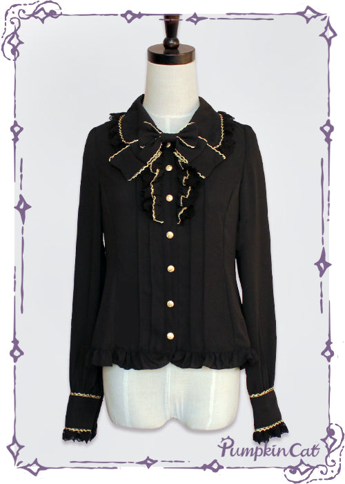 Pumpkin Cat - Gold Trim Long Sleeve Lolita Blouse (L M S) 818:57497