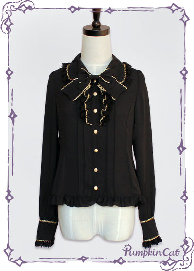 Pumpkin Cat~Gold Trim Long Sleeve Lolita Blouse S black (old version) 